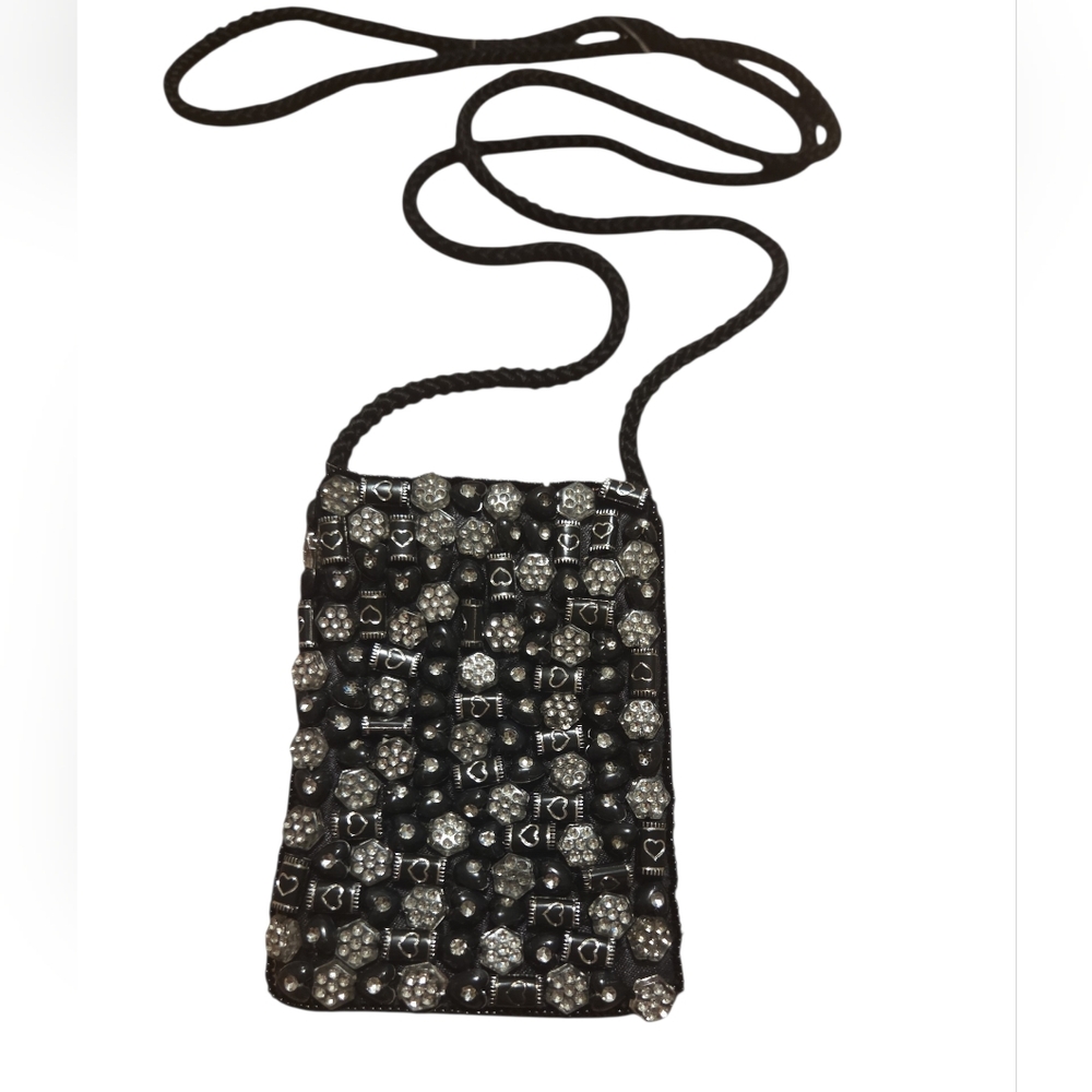 Embellished Black Crossbody Pouch